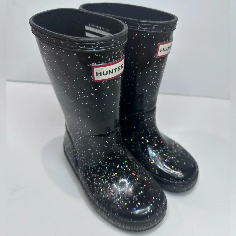 Toddler Hunter Black Glitter Rain Boots